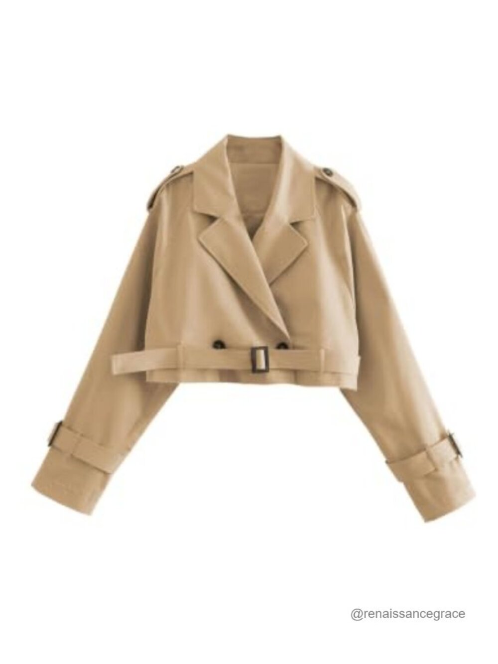 Cropped Trench Coat Double Breasted Belted Womens Jacket